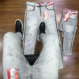 CALÇA JOGADOR BROW JEANS CINZA CLARA DESTROYED TINTA