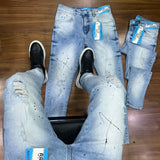 CALÇA JOGADOR BROW JEANS AZUL CLARA DESTROYED TINTA
