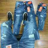 CALÇA JOGADOR BROW JEANS AZUL  ESCURO CLARO DESTROYED