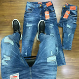 CALÇA JOGADOR BROW JEANS AZUL  ESCURO CLARO X DESTROYED