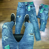 CALÇA JOGADOR BROW JEANS AZUL  ESCURO CLARO DESTROYED